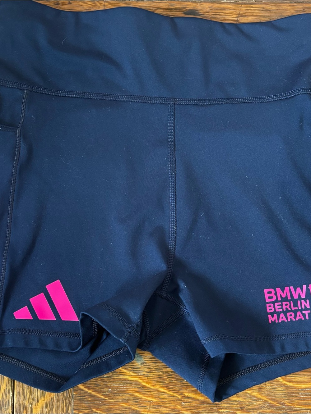 Med women's Adidas Berlin 2015 Navy Running Shorts with Pink Logos